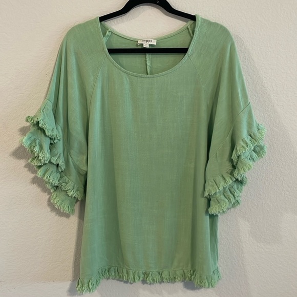 Umgee Women’s Tunic Medium Green Linen Cotton Blend Longline Oversized Tiered - Picture 4 of 15